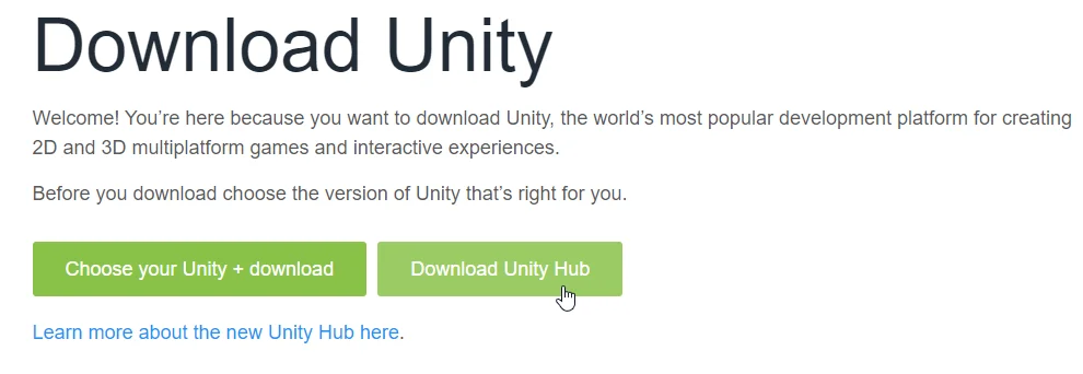 descargar unity hub para instalar unity, modulos y gestionar proyectos