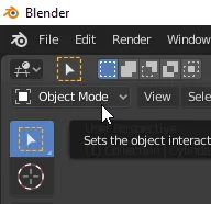 button to switch from the subject mode to the blender editing mode