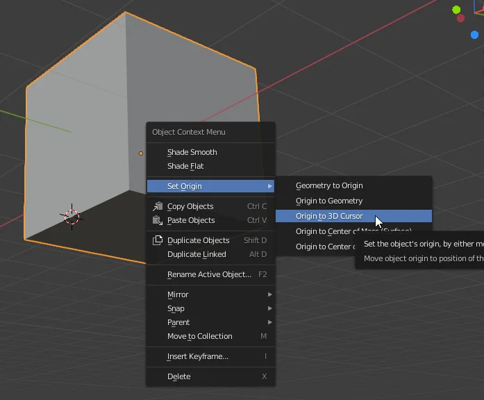 how to move the origin to the 3d cursor in blender