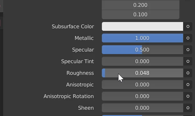 cambio de propiedades de un material en blender, metal que refleja