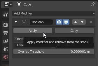 apply boolean modifier to make hole in blender