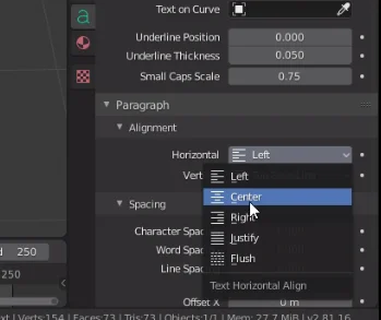 3d text alignment in blender