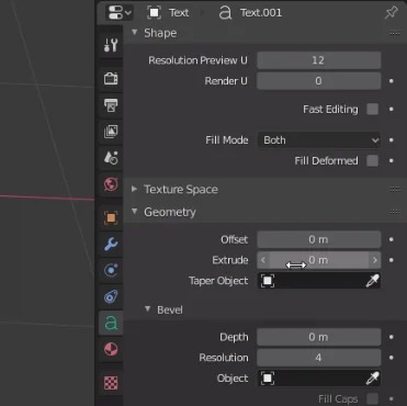 extrude parameter to make 3d letters in blender