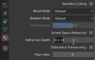 refraction depth parameter in the configuration of a material in blender, make objects transparent