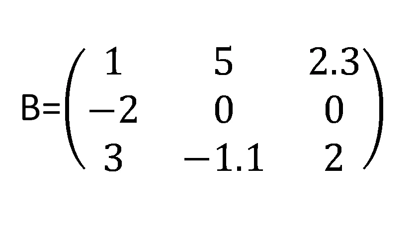 matriz B de 3 filas y 3 columnas en la que se explicitan sus elementos bij