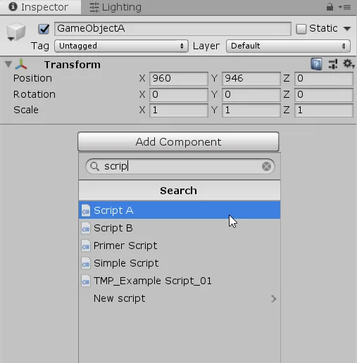 add component button to add components to the gameobjects in unity