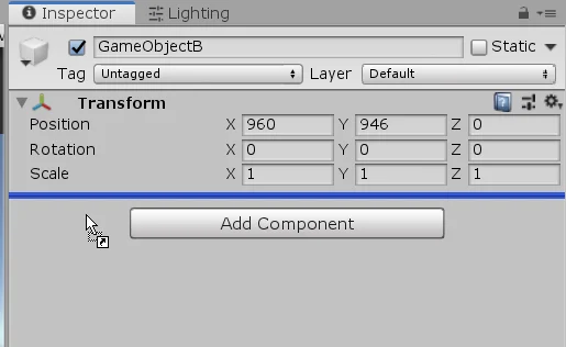 inspector de un gameobject en unity, drag and drop de componentes