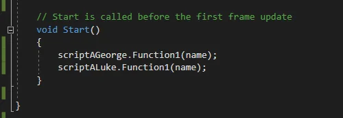 c sharp script that executes functions defined in other scripts, e.g. in unity, communication between scripts