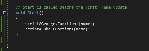 script c sharp que ejecuta funciones definidas en otros scripts, ejemplo en unity, comunicación entre scripts