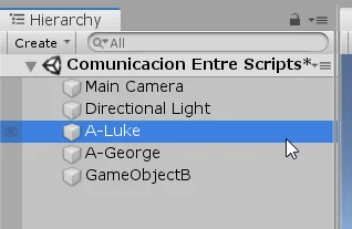 jerarquia de un proyecto en unity, gameobjects