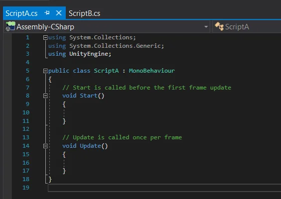 scripts c sharp por defecto en unity