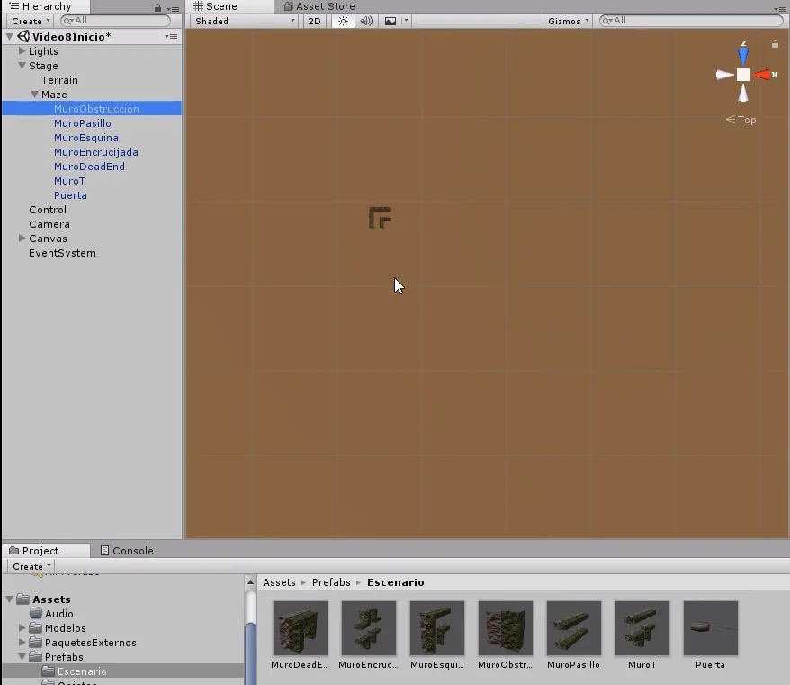 unity 3d diseño de nivel, armado de laberinto utilizando prefabricados