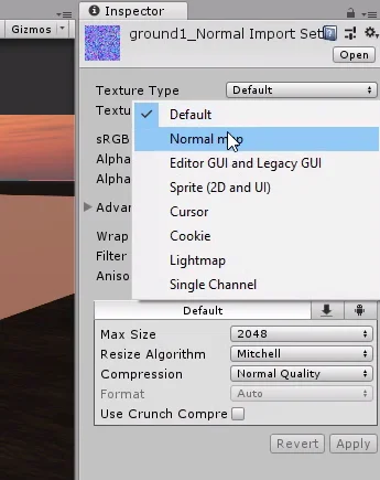 seleccionar tipo de textura en unity 3d