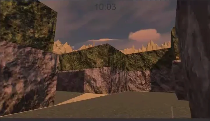 relieve montañoso observado desde el interior de un laberinto, juego en unity 3d