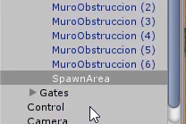 jerarquia de un prototipo de juego de laberinto hecho en unity