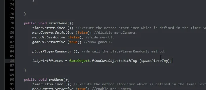 metodo start de script c sharp en unity para un prototipo de juego de laberinto