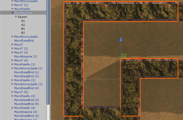 prototipo de laberinto hecho en unity, piezas de laberinto en la jerarquia