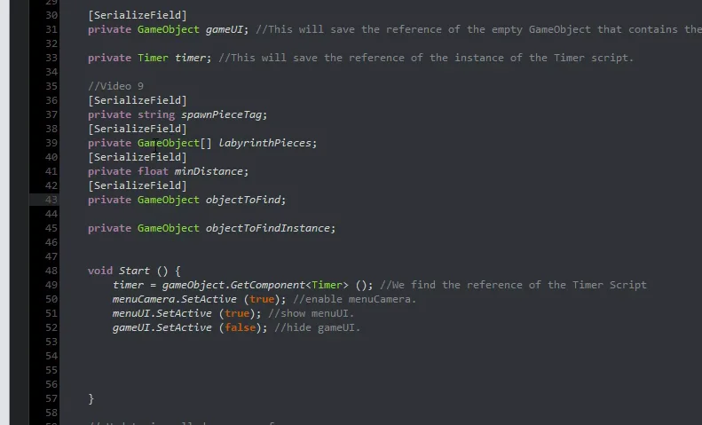 definicion de campos serializados en script c sharp, unity