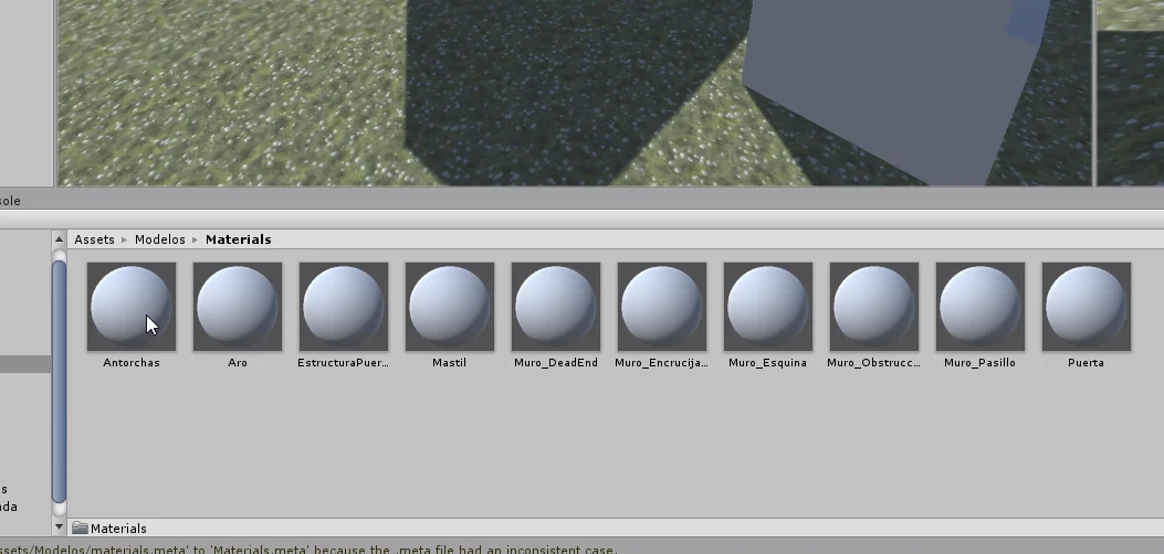 Visualización de los materiales extraídos en la carpeta del proyecto del programa unity3d desarrollo de videojuegos.