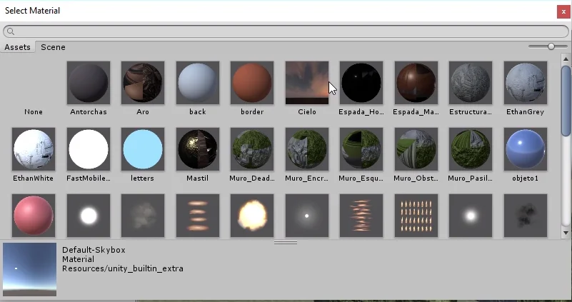 selección del skybox de la escena en programa unity3d desarrollo de videojuegos.