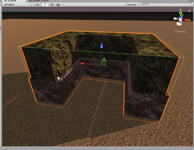 pieza con box collider de laberinto colocada en la escena de un proyecto en unity 3d. juego de laberinto..