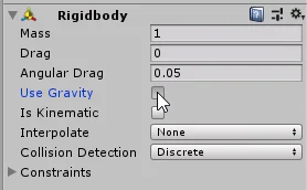 visualización de la componente rigidbody de un gameobject en unity 3d.
