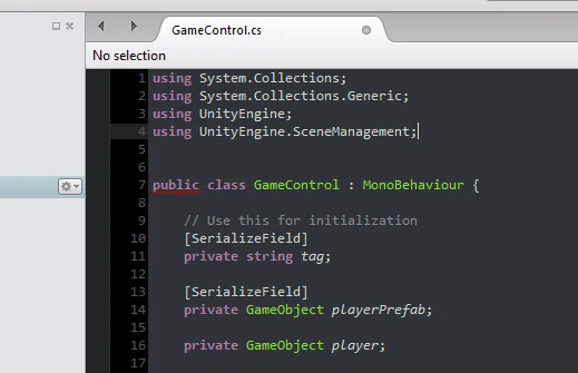 script c# genérico en unity 3d. definir variables y métodos. scenemanagement