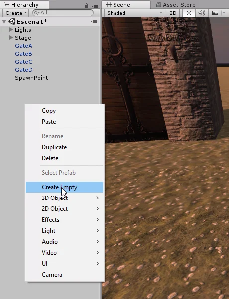 crear empty game object en unity 3d