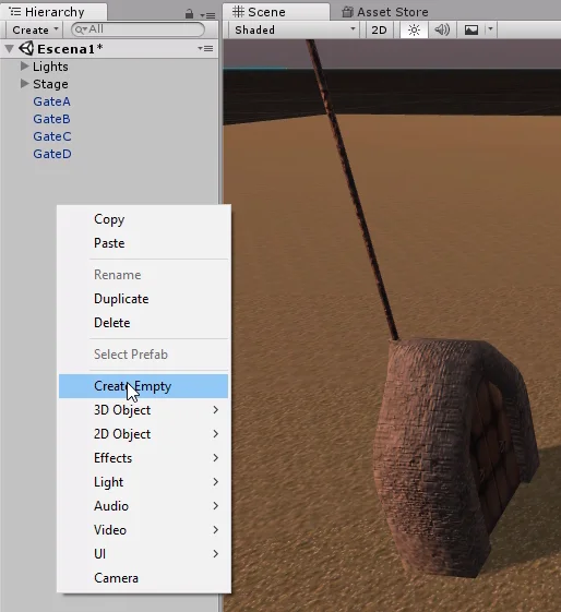 crear empty game object en unity 3d. modelo 3d de un portal