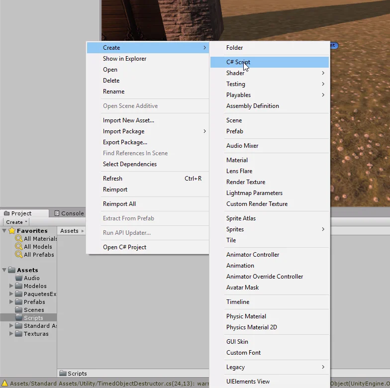 crear script c# en unity 3d.