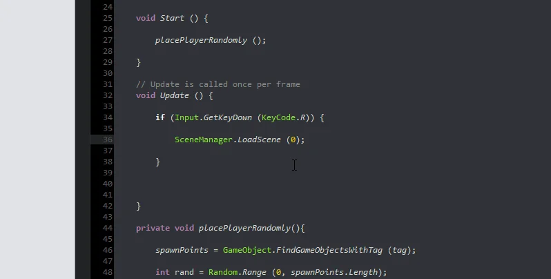 script c# genérico en unity 3d. definir variables y métodos. loadscene