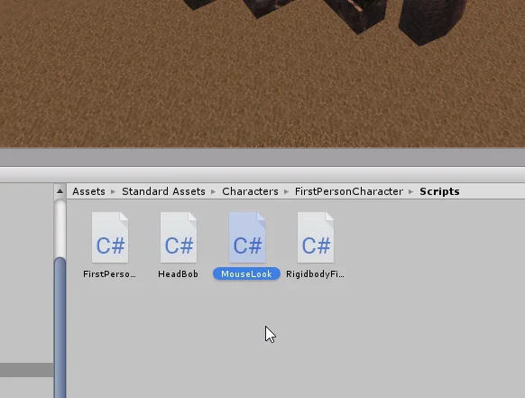 cuatro scripts de unity 3d en la ventana proyecto