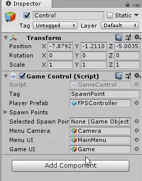 inspector en unity 3d, se han colocado todos los gameobjects de la interfaz de usuario