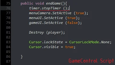 metodo c# unity que se encarga de detener el juego