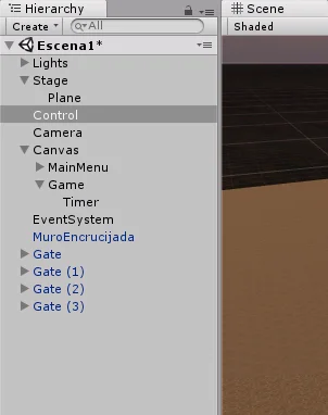 jerarquia de un proyecto en unity