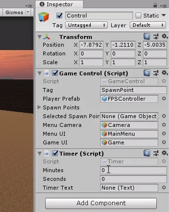 unity ventana inspector mostrando componentes de gameobjects