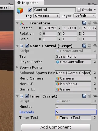 unity ventana inspector mostrando componentes de gameobjects