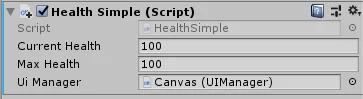 componente script "HealthSimple" visualizado en inspector en Unity3D