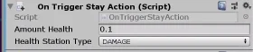 componente script "OnTriggerStay Action" visualizado en inspector en Unity3D