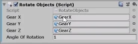 componente en inspector unity 3d. Script llamado rotate objects