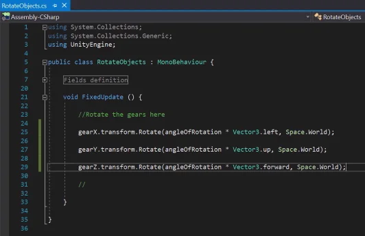 script c# to rotate objects in unity 3d, fixedupdate method, object rotation