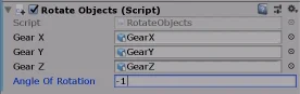 componente en inspector unity 3d. Script llamado rotate objects para rotar objetos en unity 3d