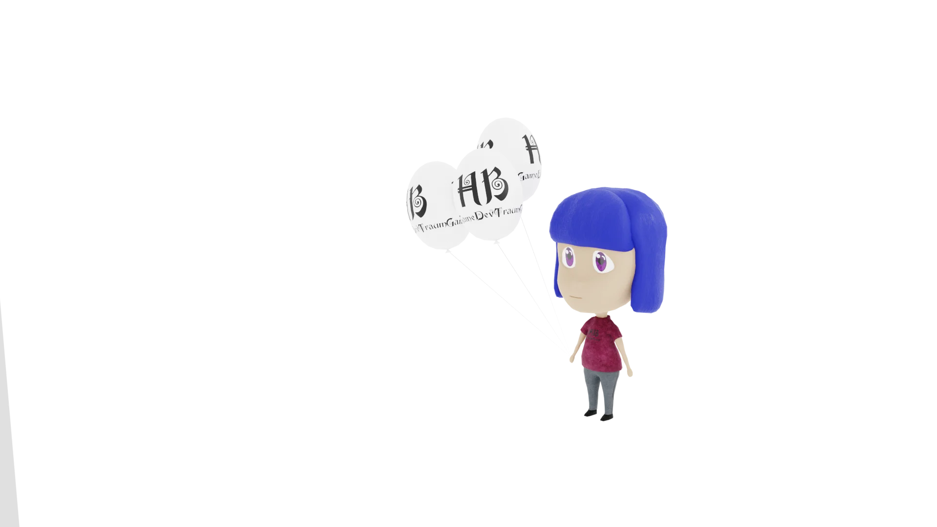 model 3d made in blender of anime chibi, girl with lenses, blue hair and red jacket
